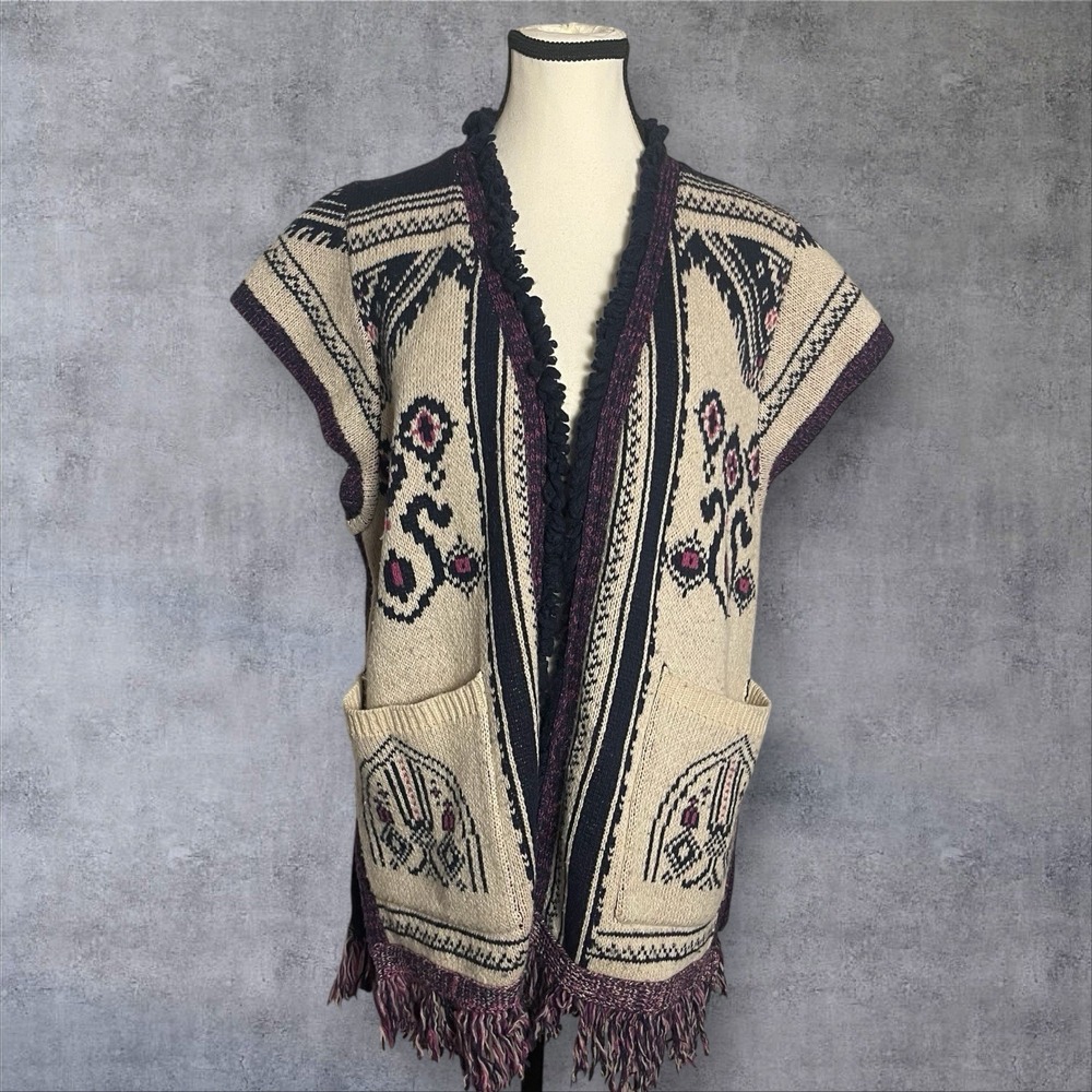 Anthropologie Angel Of The North Aztec Fringed Sweater Vest Womens S Festival - Picture 3 of 12